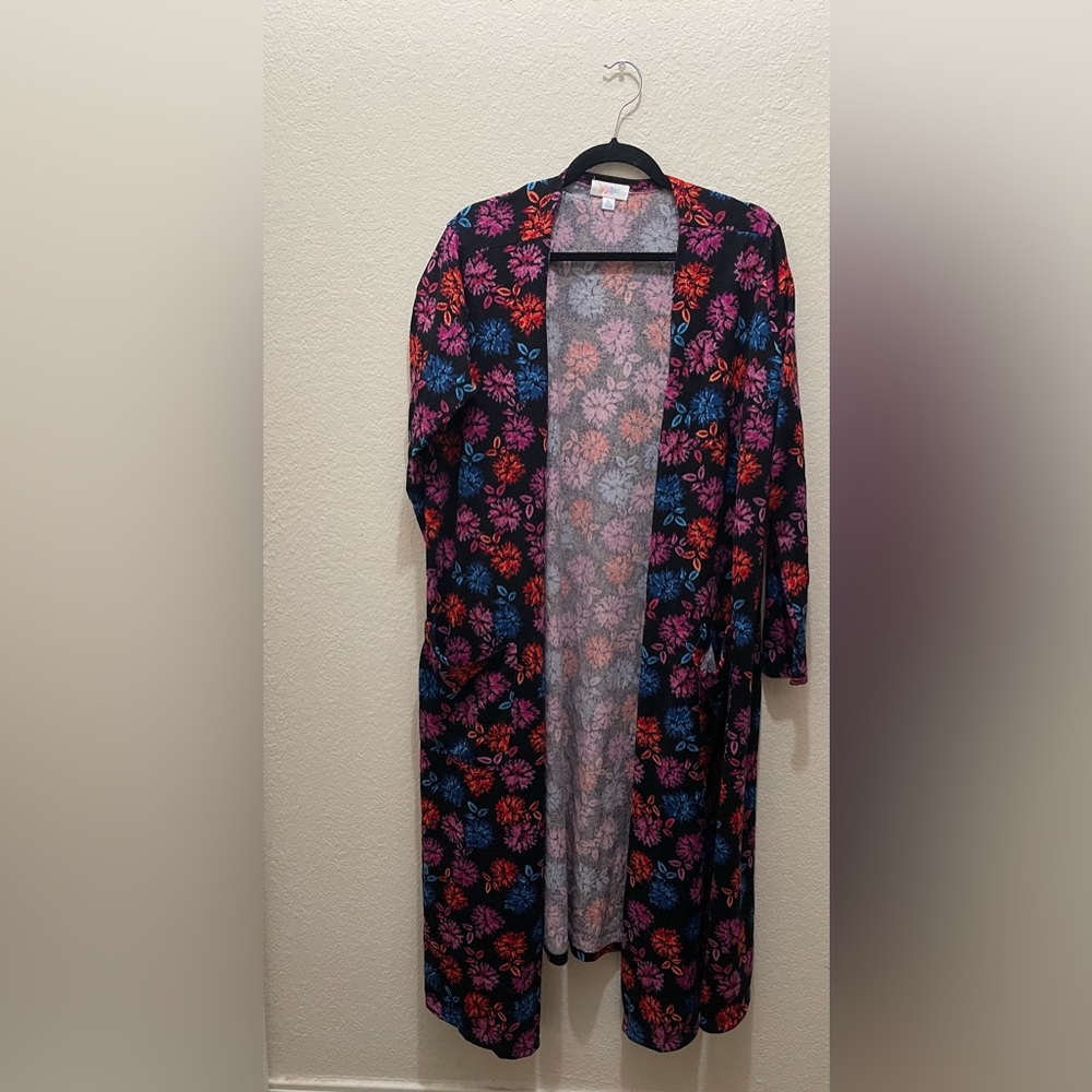 LuLaRoe Sarah Floral Duster Cardigan | Long Open Front Layering Sweater